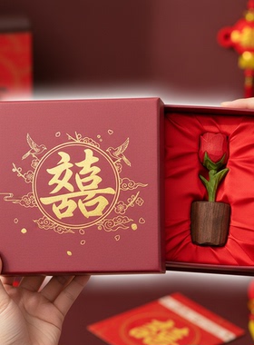 新中式木质花鸟摆件结婚礼盒祝福