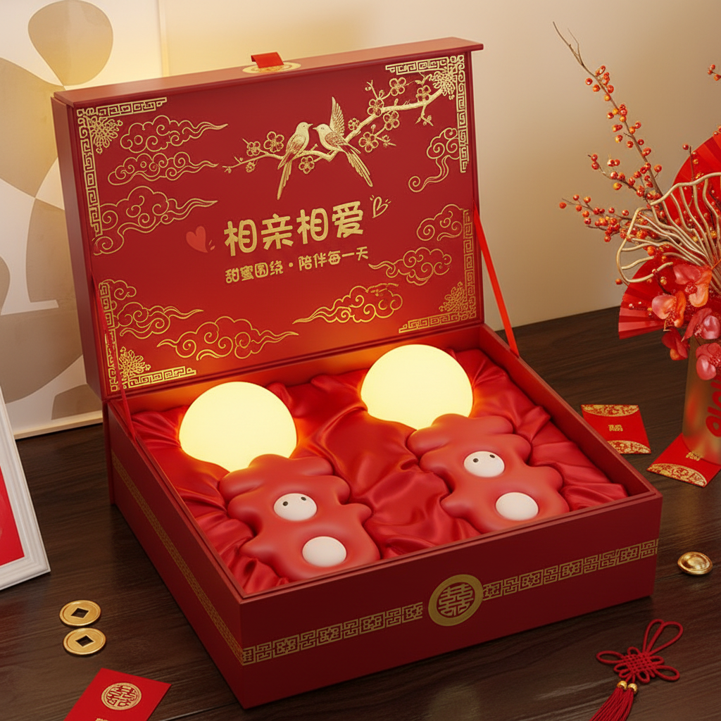 新中式花鸟树脂小夜灯结婚礼物高档礼盒装卧室国风摆件