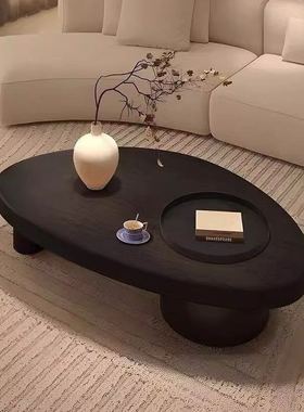 侘寂风实木异形茶几客厅收纳