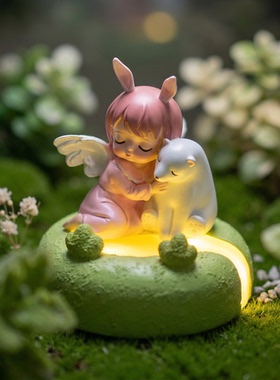 可爱天使小熊树脂发光桌面摆件