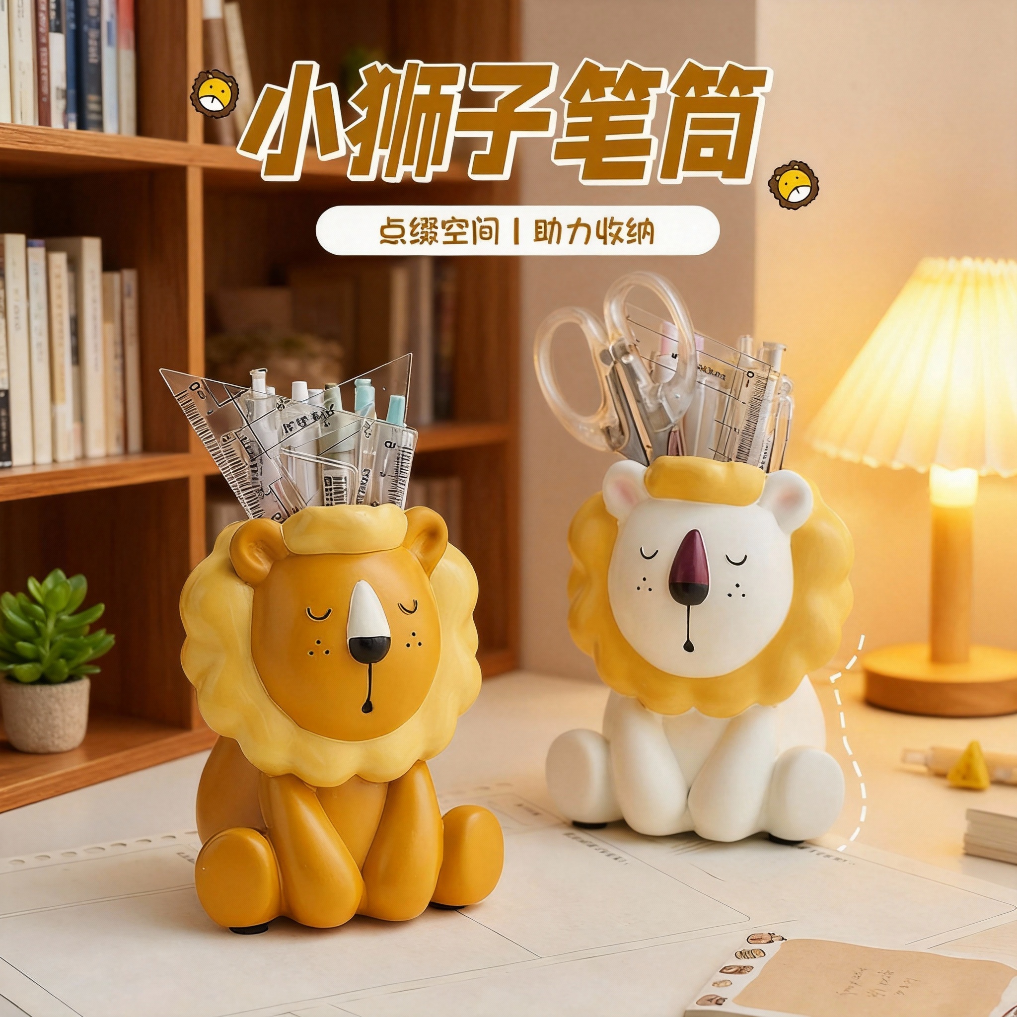 可爱小狮子卡通桌面笔筒收纳