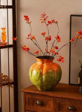 早花园田园花釉窑变瓷花瓶摆件