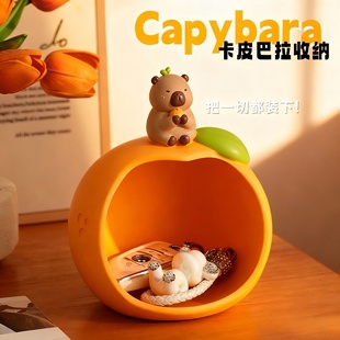 可爱卡通水豚纸巾盒台面式家庭装饰收纳盒树脂创意摆件