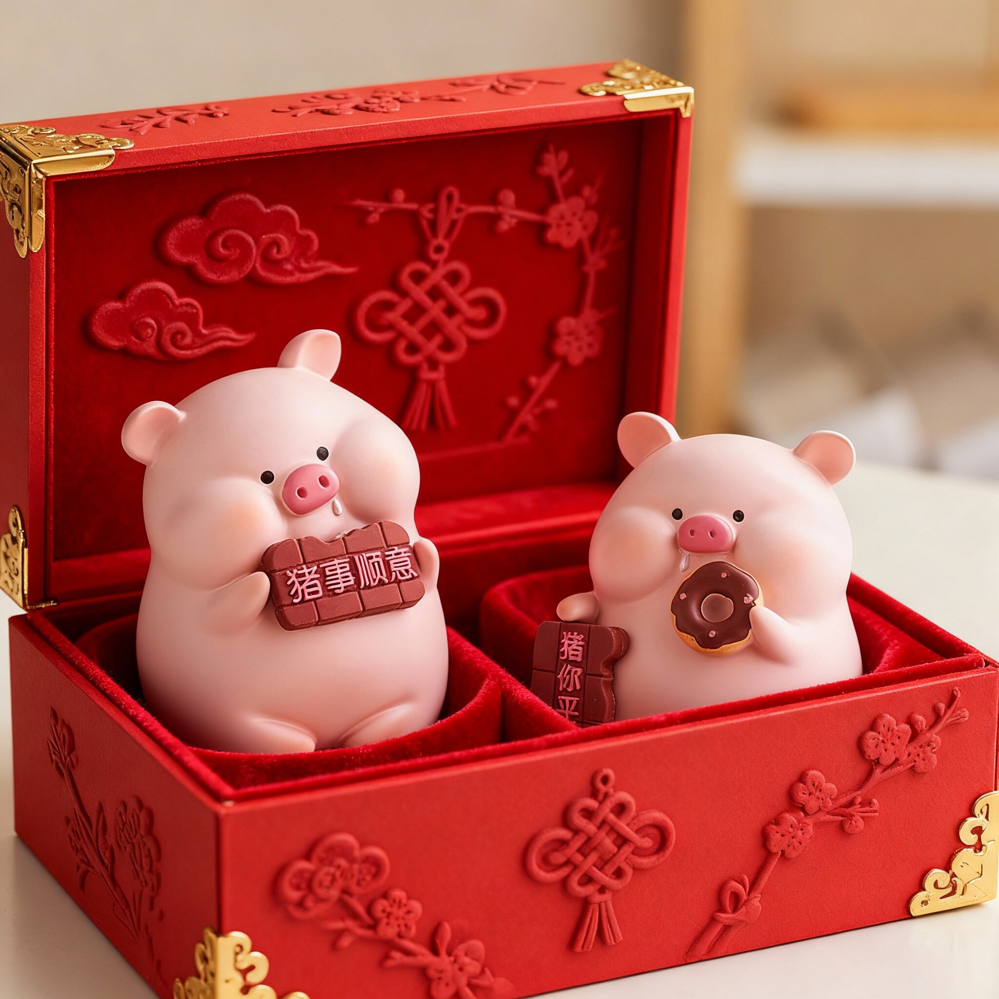 创意猪事顺利陶瓷摆件礼盒