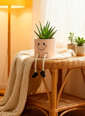 可爱笑脸陶瓷花盆桌面摆件