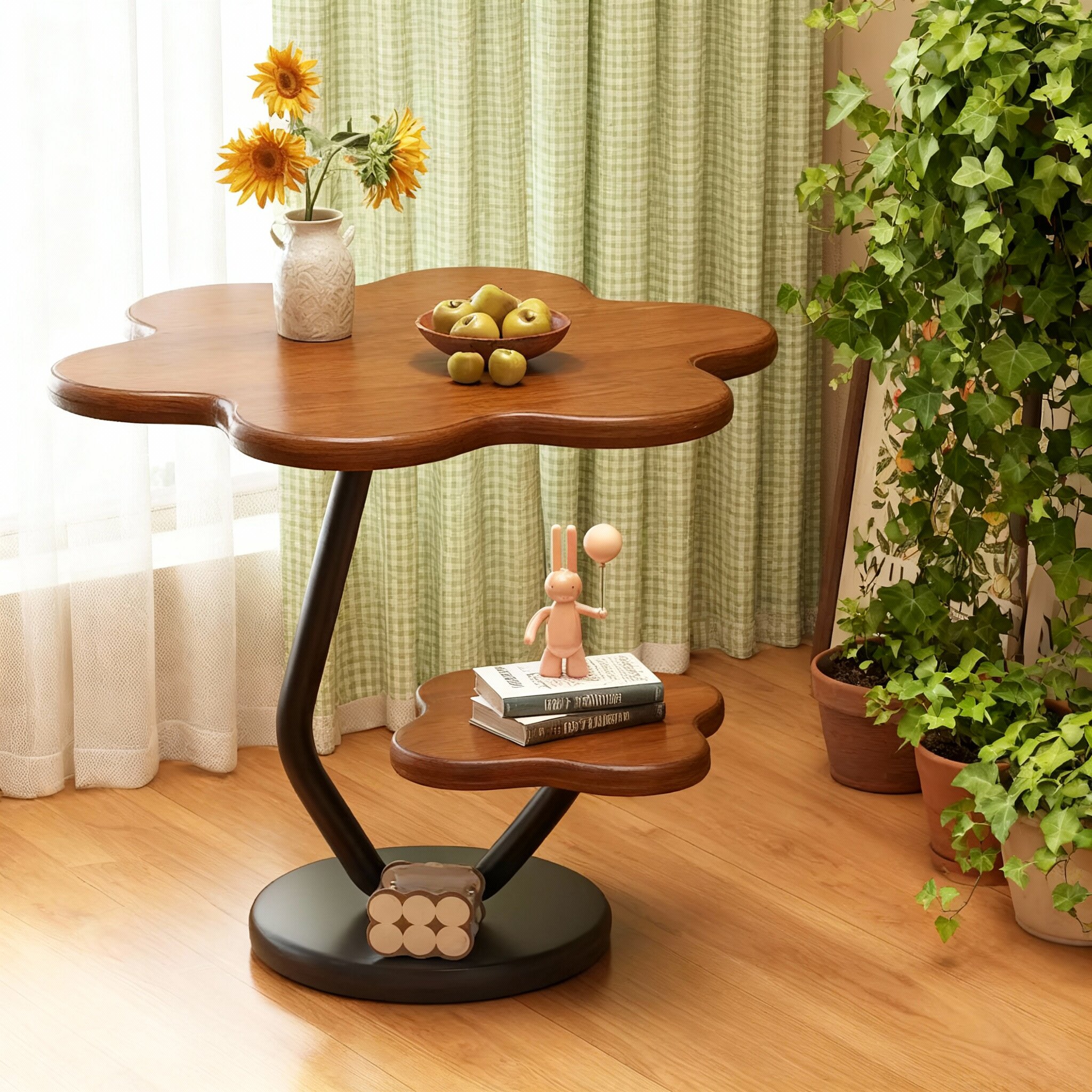 田园风木质花朵造型桌面收纳置物架客厅装饰摆件储物