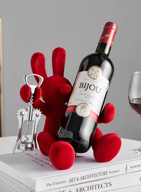 2025新款客厅红酒架摆件可爱兔子造型多功能轻奢酒柜装饰