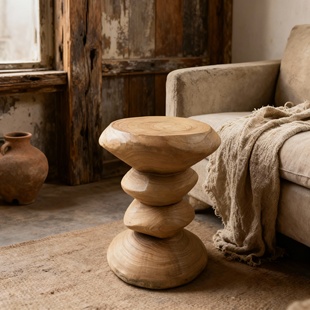 侘寂风设计师天然木边几客厅小户型创意叠层造型落地摆件