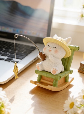 可爱小猫钓鱼桌面摆件解压治愈