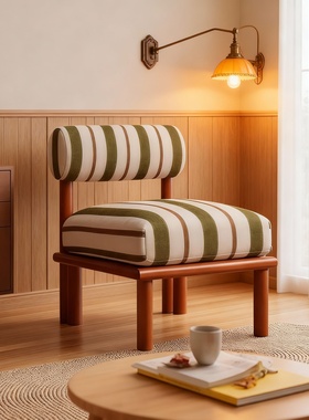 侘寂风木质条纹靠背椅客厅摆件