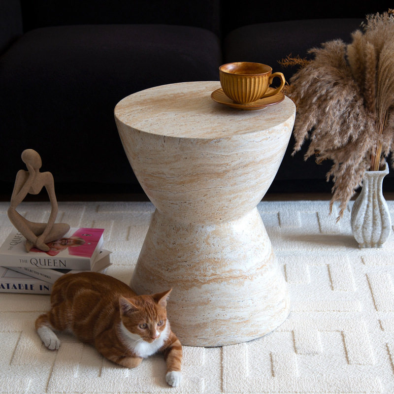 北欧轻奢天然石材圆凳客厅茶几创意几何造型极简桌面摆件