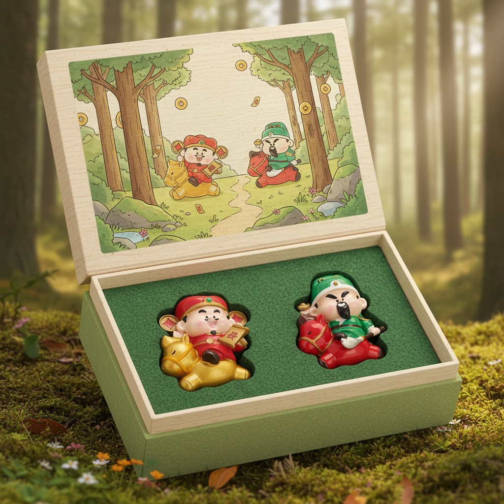 国潮财神树脂桌面摆件礼盒金色