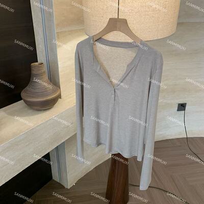 SANMI/叁米   五粒扣天丝羊毛高级感老钱松弛感长袖上衣  J1217
