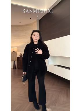 SANMI/叁米   【新年战衣】小翻领一手长毛毛外套  5572