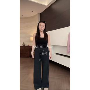 J1332 SANMI 松紧腰头条纹阔腿裤 加绒条纹裤 叁米