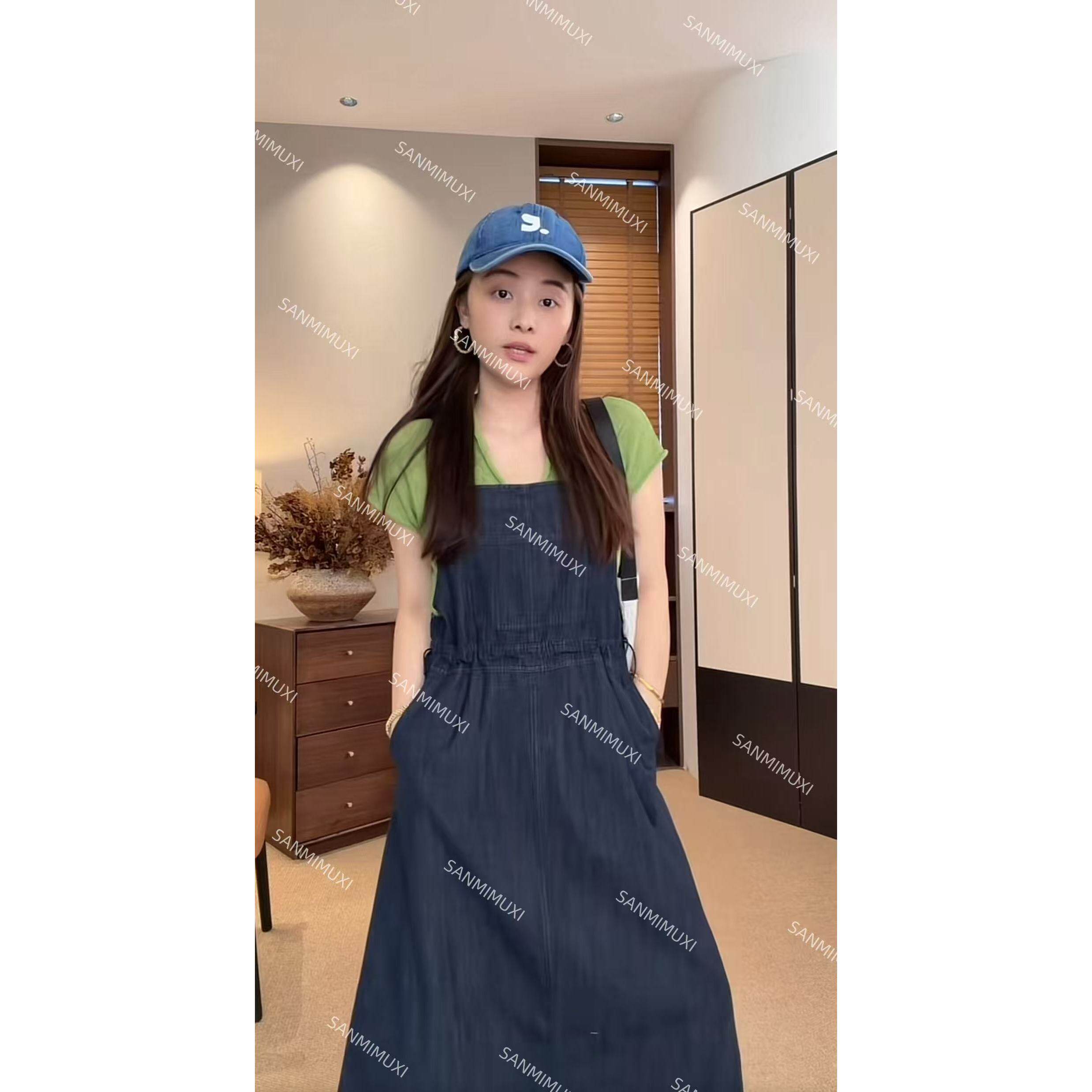 叁米木兮   牛仔吊带长裙 25025
