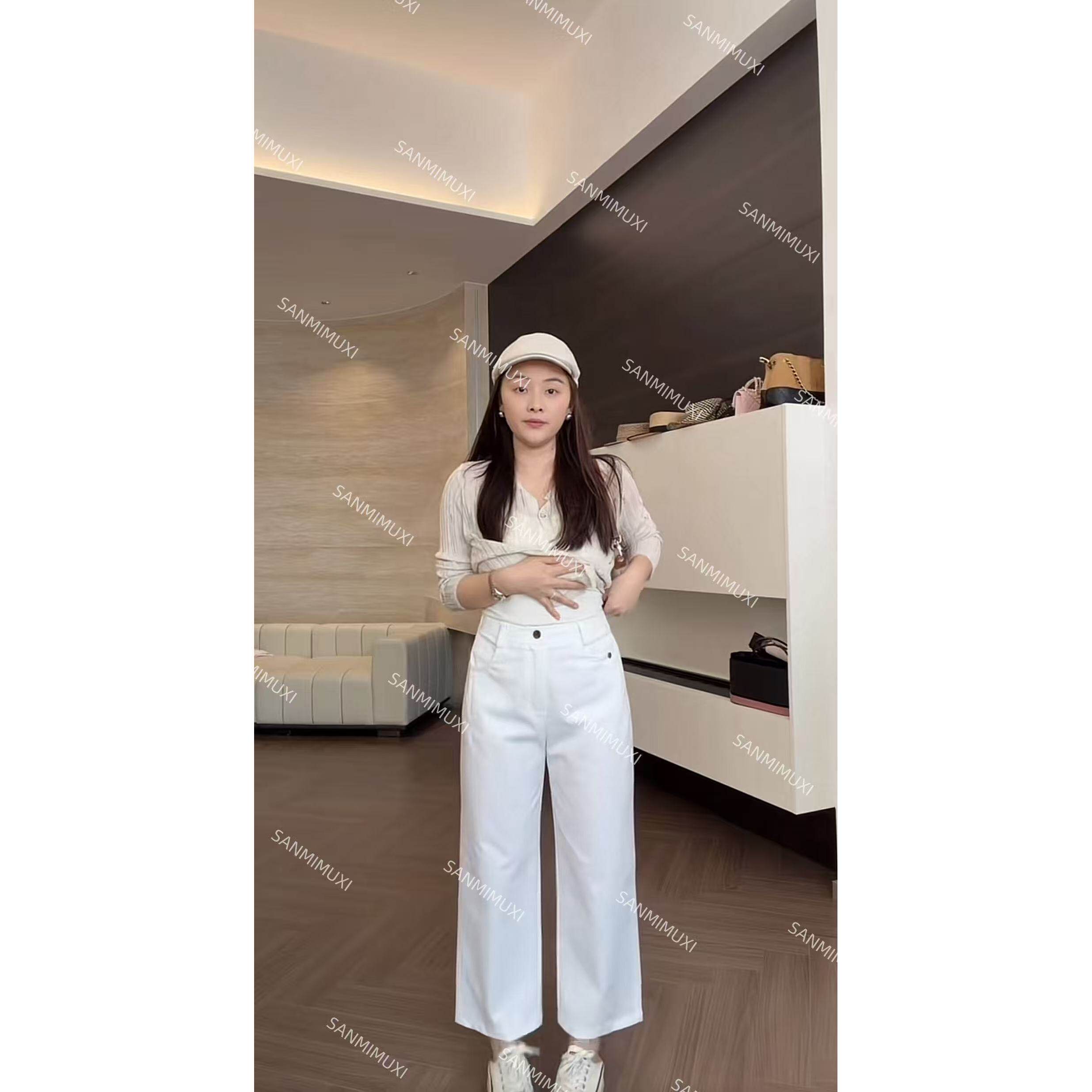 叁米木兮    半松紧腰头天丝棉九分直筒裤 H877