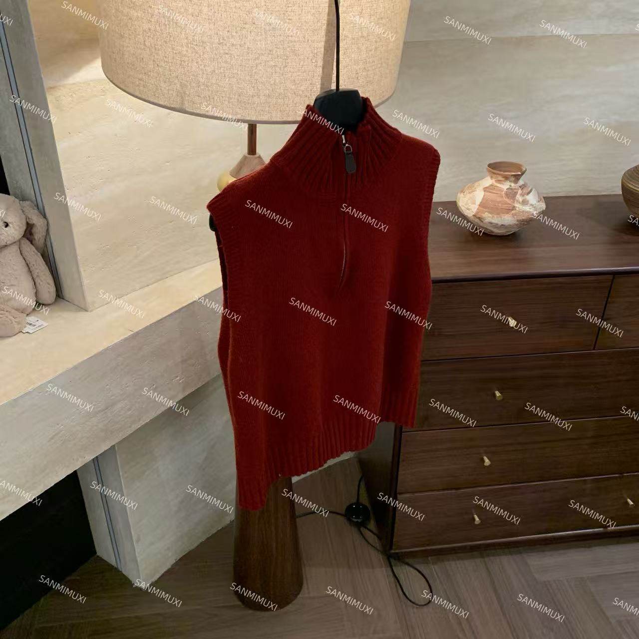 SANMI/叁米  半拉链立领针织马甲  S8082,女装/女士精品,毛针织衫,淘宝优惠券,粉丝福利购,淘宝优惠卷