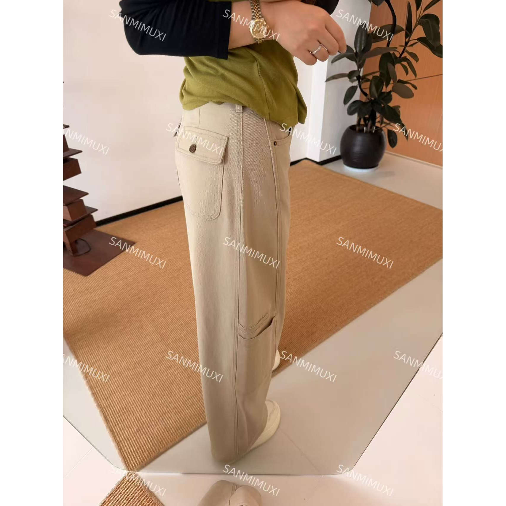 【叁米木兮】双口袋工装直筒牛仔裤  W7122