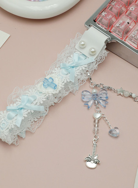 键盘装飘带made68挂装饰蓝色蕾丝可爱wooting飘带挂件迈从ace68扣