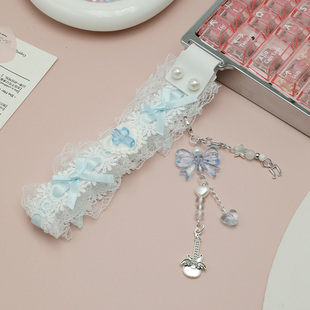 键盘装飘带made68挂装饰蓝色蕾丝可爱wooting飘带挂件迈从ace68扣