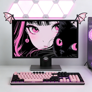 敲敲莓电脑显示器装 饰女生电竞房桌搭屏幕边框可爱小恶魔翅膀摆件