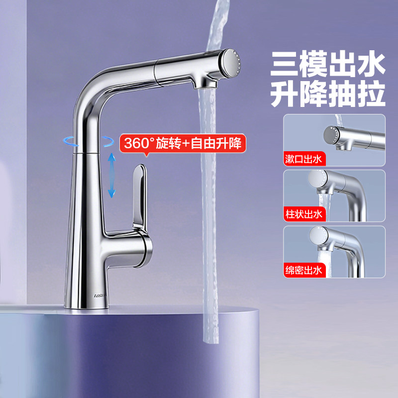 箭牌洗脸盆水龙头冷热抽拉式家用面盆龙头精铜漱口水龙头AF4166CP,家装主材,面盆龙头,淘宝优惠券,粉丝福利购,淘宝优惠卷