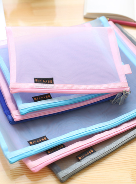 彦乐丝网透气文件袋透明a4档案袋学生用科目分类网格袋收纳袋考试袋透明拉链袋大容量资料袋A5A6美术袋补习袋