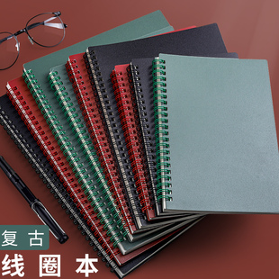 咔巴熊A4线圈本笔记本子复古文艺好看的简约A5超萌精致大学生文具女生款卡通可爱创意小清新侧翻B5螺旋加厚