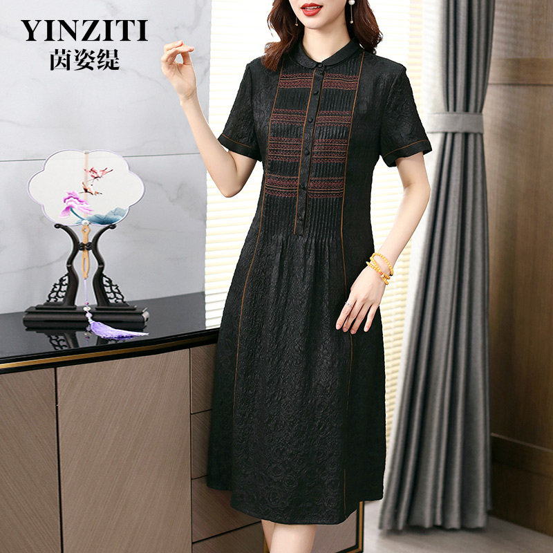 娃娃领香云纱连衣裙女士夏季新款2022高级感桑蚕丝气质真丝裙子