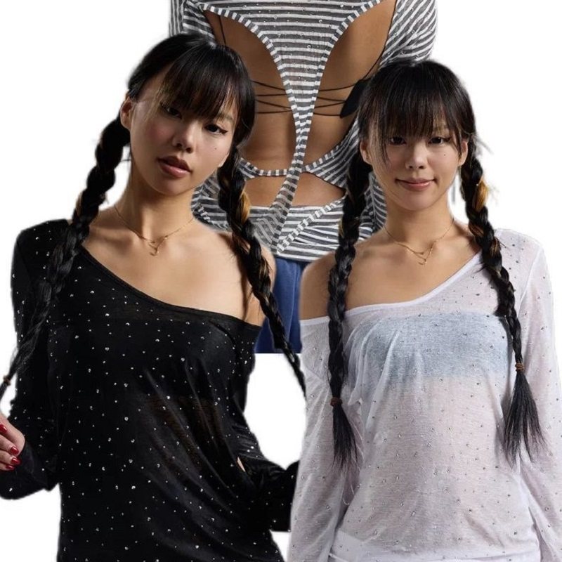 烫钻条纹露背大领口瑜伽T恤女满钻背后交叉镂空微透长袖运动上衣,运动/瑜伽/健身/球迷用品,瑜伽t恤,淘宝优惠券,粉丝福利购,淘宝优惠卷