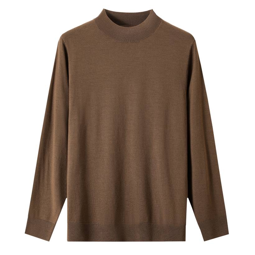 半高领保暖针织衫100%羊毛衫高奢内搭修身上衣简约纯色套头衫男