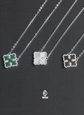 WBJ定制珠宝 贝母花蕾四叶草链牌系列 S925银 潮流银饰