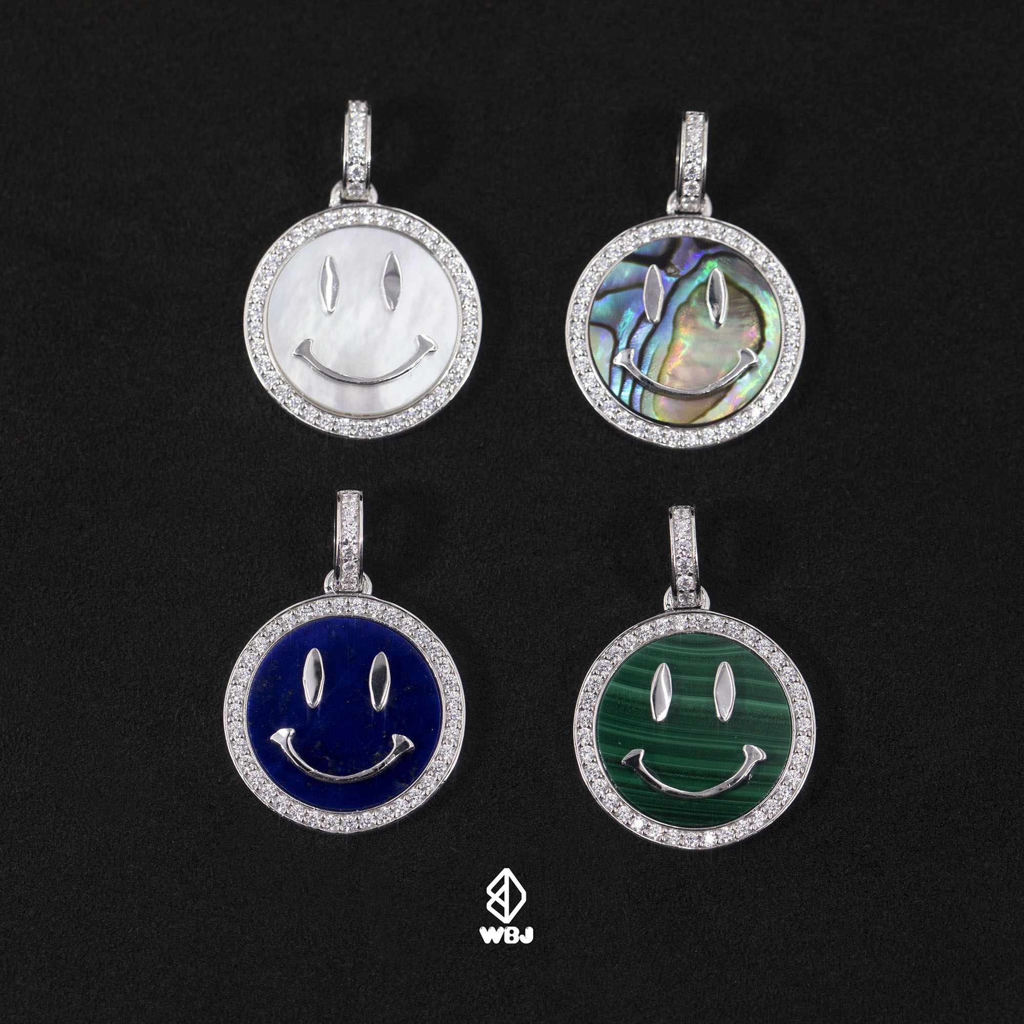 wbj定制珠宝笑脸系列吊坠 贝壳吊坠 s925银镀金 青金石 孔雀石