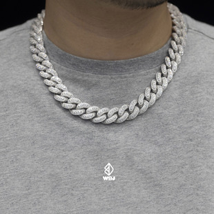 WBJ定制珠宝16mm双层古巴链925银满镶嵌厚重古巴 hiphop cubalink