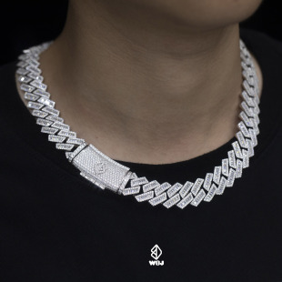 WBJ定制珠宝17mm方形T方古巴项链S925银镀金饰品cubalink hiphop