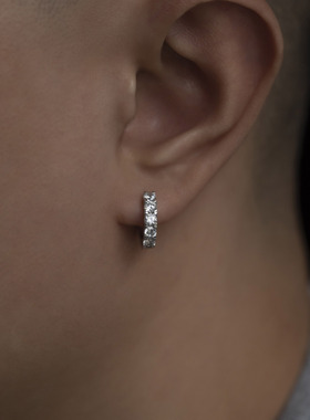 WBJ定制珠宝单排镶嵌耳环S925银镀金金美金字母十字架耳环耳饰男