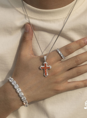 WBJ定制珠宝满镶嵌公主方群镶十字链  s925银镀金银饰项链 cross