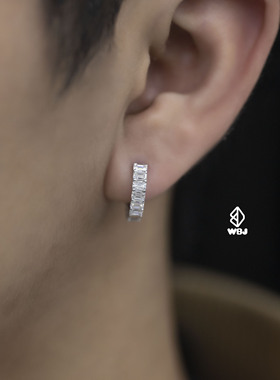 wbj定制珠宝莫桑T方永恒耳环 s925银镀金饰品Moissanite silver
