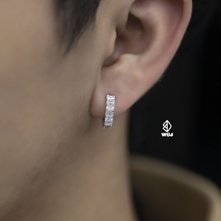 wbj定制珠宝莫桑T方永恒耳环 silver s925银镀金饰品Moissanite