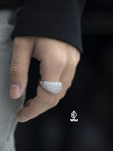 WBJ定制珠宝 欧美戒指 满镶圆顶戒指 嘻哈潮流 时尚银饰 夏日穿搭