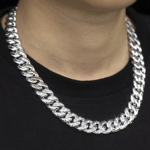 WBJ定制珠宝15mm光金古巴链S925 古巴项链纯银 镀金oldschool