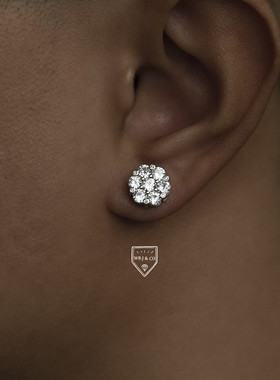 WBJ定制珠宝雪花耳钉S925银镀金纯银饰品 满镶嵌嘻哈风耳饰 耳环