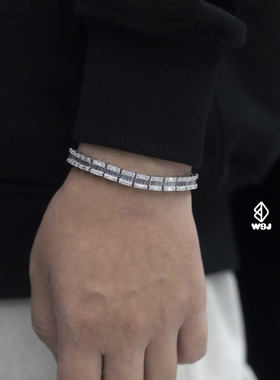 wbj定制珠宝7mm  T方拼镶手链 s925银镀金饰品Tennis bracelet
