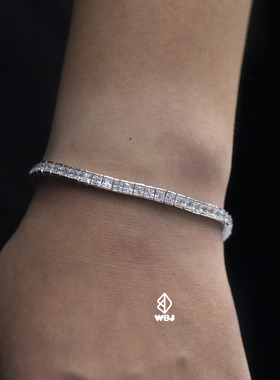 WBJ定制珠宝4mm包镶网球手链S925银镀金Tennis bracelet hiphop