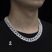 时尚 wbj定制珠宝 925银满镶嵌银镀金 潮人手链 15mm T方古巴项链