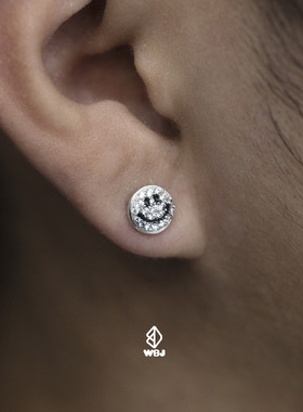 wbj定制珠宝满镶笑脸耳钉银满镶嵌镀金S925 银镀金纯银饰 earring