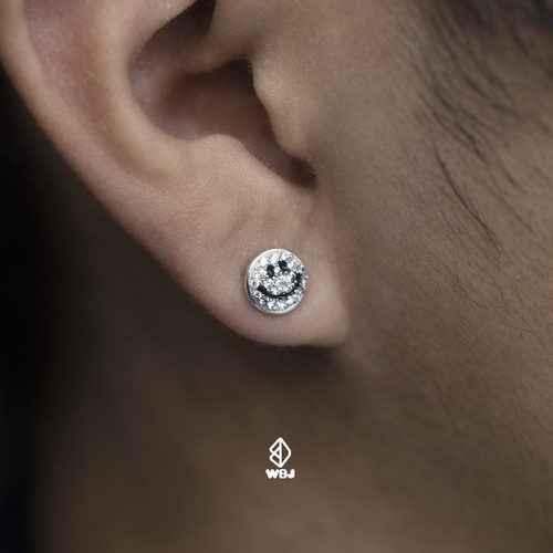 wbj定制珠宝满镶笑脸嘻哈耳钉银