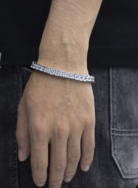 wbj定制珠宝6mm公主方包镶手链 纯银镀金S925银Tennis bracelet