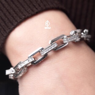 WBJ定制珠宝 8mm山度士手链 S925银镀18K金手链银饰气质配饰男